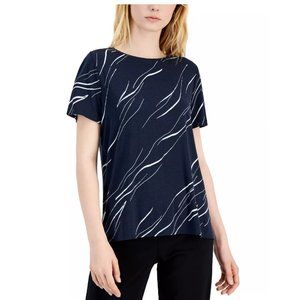 NWT Alfani Blue and White Printed Crewneck T-Shirt